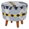 Cefena Kilim Style Round Footstool With Mango Wood Legs