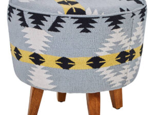 Cefena Kilim Style Round Footstool With Mango Wood Legs