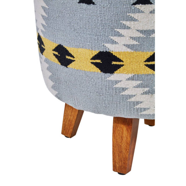 Cefena Kilim Style Round Footstool With Mango Wood Legs