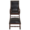 Inca Genuine Black Leather and Teak Lounge Chair with Footstool