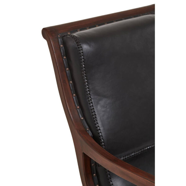 Inca Genuine Black Leather and Teak Lounge Chair with Footstool