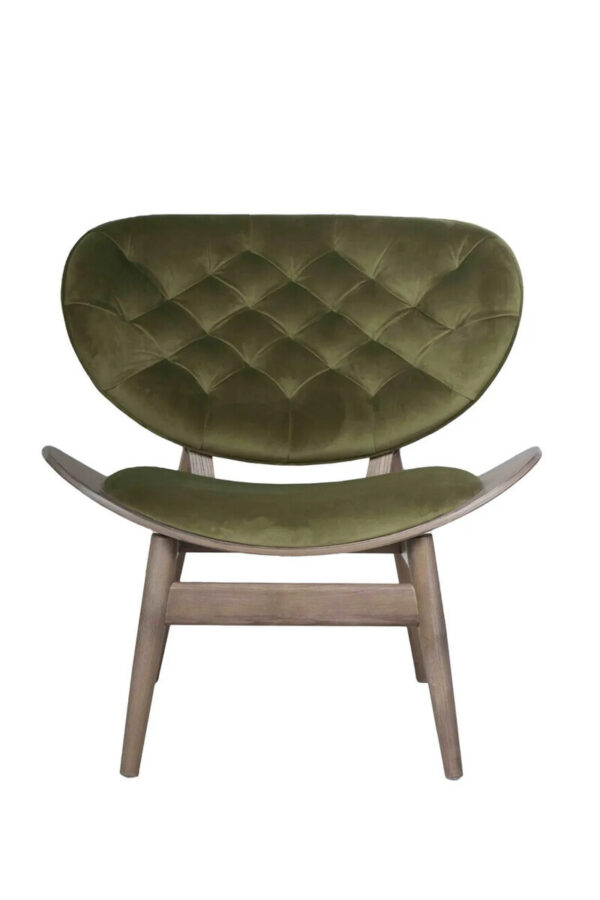 Vinsi Green Velvet Chair with Grey Elm Wood Frame