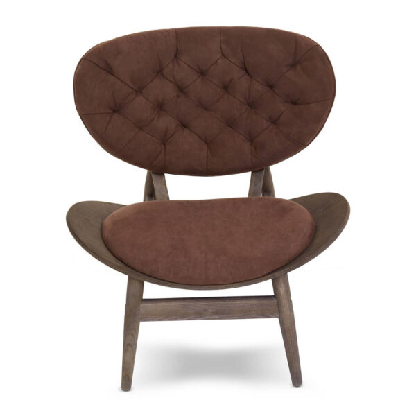 Vinsi Brown Velvet Chair with Dark Elm Wood Frame