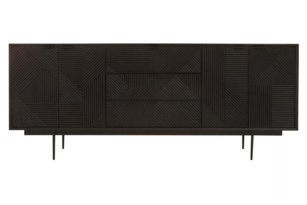 Jakara Black Finish Sideboard with 4 Doors and 3 Drawers