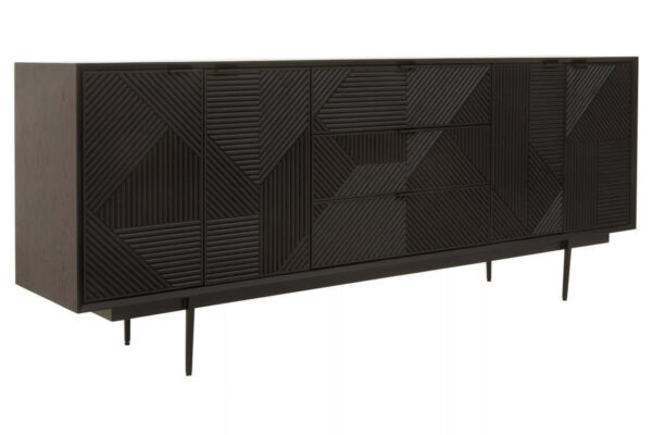 Jakara Black Finish Sideboard with 4 Doors and 3 Drawers