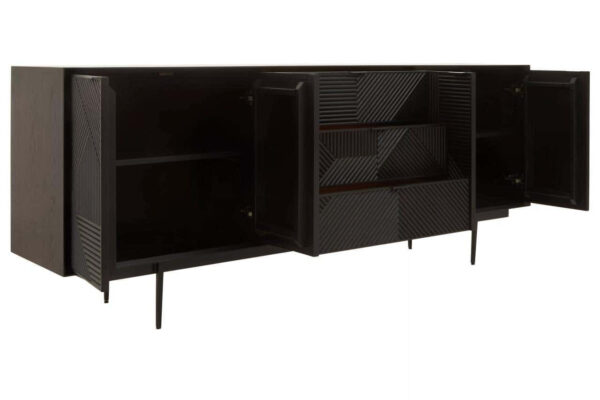 Jakara Black Finish Sideboard with 4 Doors and 3 Drawers