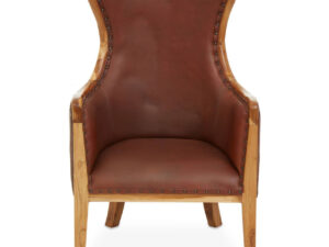 Kendari Brown Cow Leather and Teak Wood Frame Chair