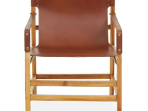 Kendari Light Brown Leather And Teak Wood Chair