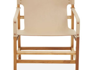 Kendari Cream Leather and Teak Wood Chair