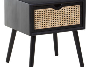 Cebu Black Side Table with Rattan Drawer