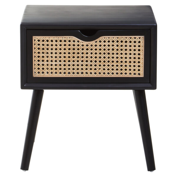 Cebu Black Side Table with Rattan Drawer