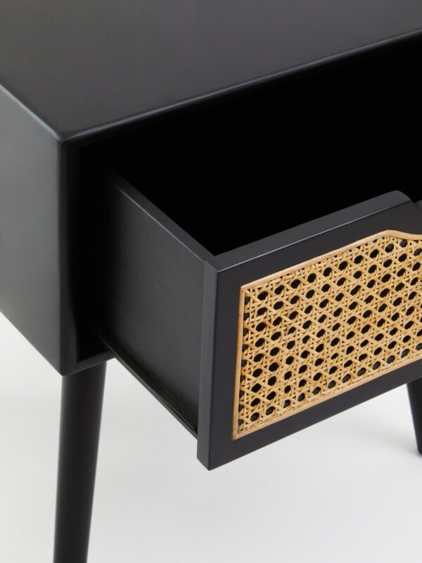 Cebu Black Side Table with Rattan Drawer