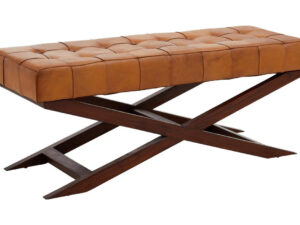 Inca Brown Leather Bench with Cedarwood Base