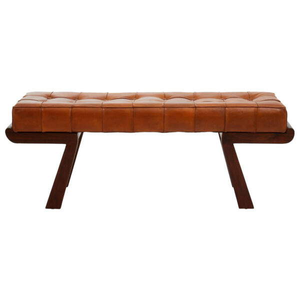 Inca Brown Leather Bench with Cedar Wood Angular Base