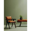 Inca Brown Leather Bench with Cedar Wood Angular Base