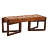 Inca Brown Leather Bench With Wooden Base