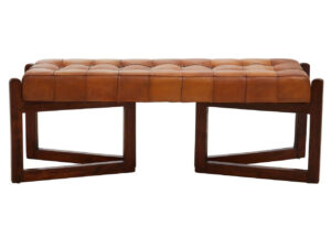 Inca Brown Leather Bench With Wooden Base