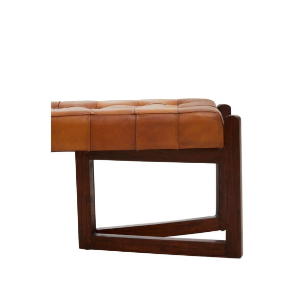 Inca Brown Leather Bench With Wooden Base