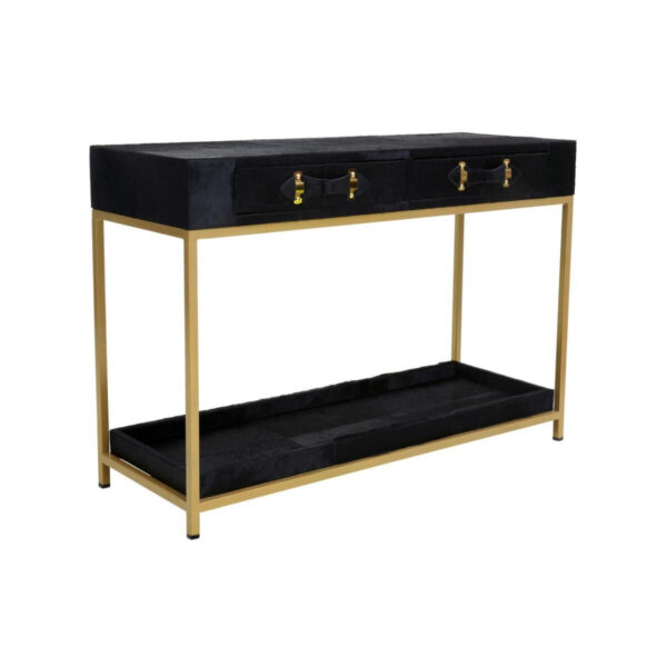 5528995_02__15202.1773229820.jpg Kensington Townhouse Gold and Black Hair on Leather Two Drawer Console Table