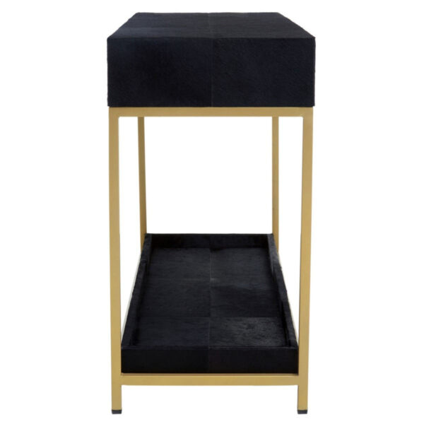 5528995_03__58682.1773229820.jpg Kensington Townhouse Gold and Black Hair on Leather Two Drawer Console Table