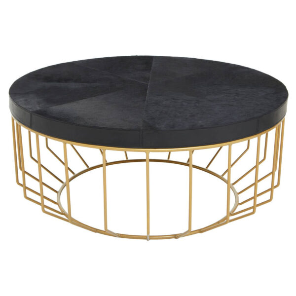 Kensington Townhouse Gold and Black Hair on Leather Round Coffee Table