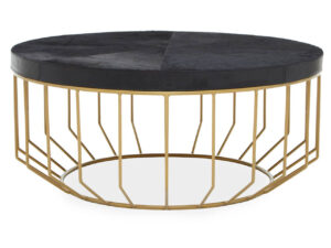 Kensington Townhouse Gold and Black Hair on Leather Round Coffee Table