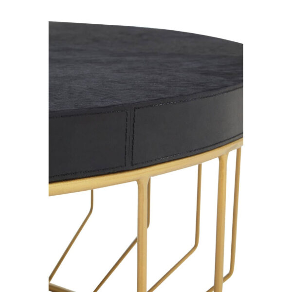 Kensington Townhouse Gold and Black Hair on Leather Round Coffee Table