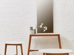 Myan Acacia Wood and White Marble Console Table