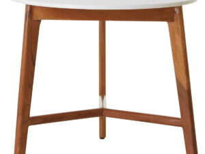 Myan Acacia Wood and White Marble Round Side Table