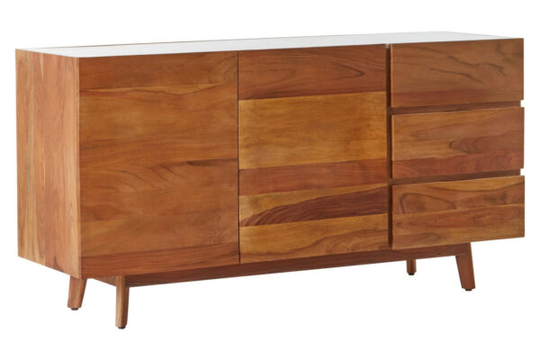 Myan 3 Drawer Acacia Wood White Marble Sideboard
