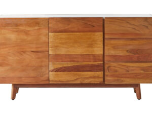 Myan 3 Drawer Acacia Wood White Marble Sideboard