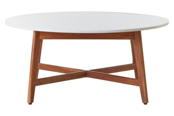 Myan Acacia Wood and  White Marble Coffee Table
