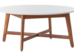 Myan Acacia Wood and  White Marble Coffee Table