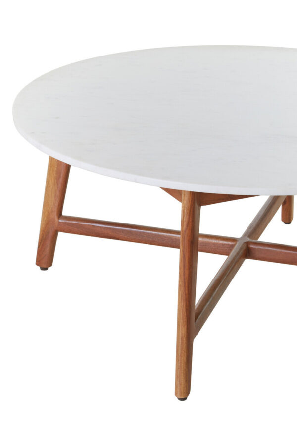 Myan Acacia Wood and  White Marble Coffee Table