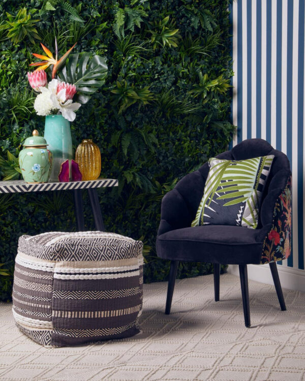Cefena Grey And White Textured Pouffe