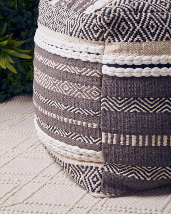 Cefena Grey And White Textured Pouffe