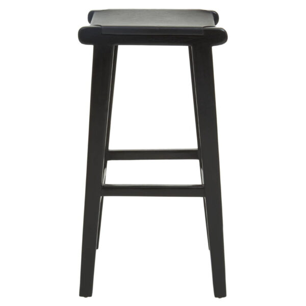 Kendari Black Leather and Teak Barstool