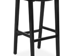 Kendari Black Leather and Teak Barstool