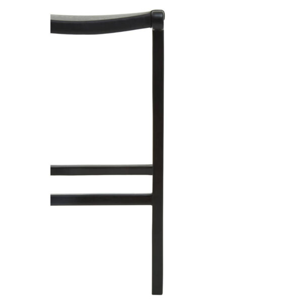 Kendari Black Leather and Teak Barstool