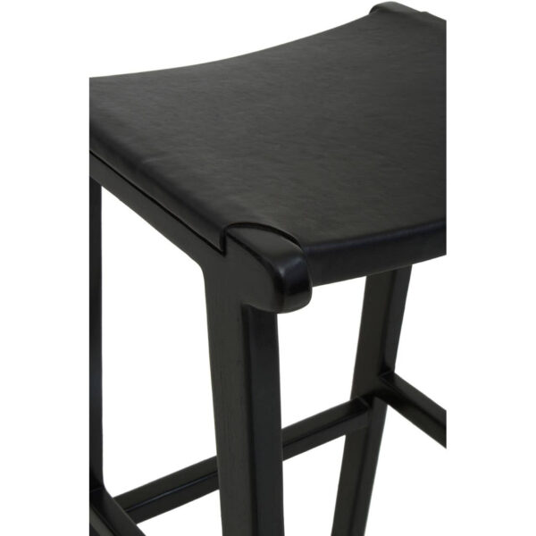 Kendari Black Leather and Teak Barstool