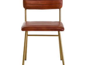 Buffalo Tan Leather Dining Chair With Gold Finish Frame