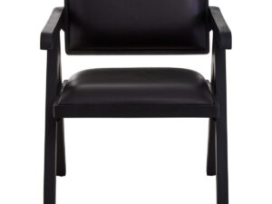 Buffalo Black Leather Chair With Wood Frame