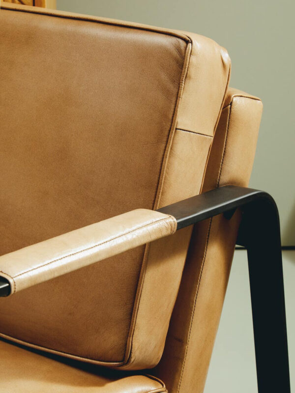Buffalo Light Brown Leather Armchair With Black Iron Frame