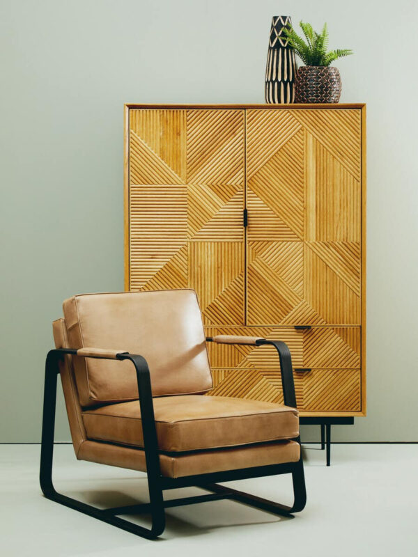 Buffalo Light Brown Leather Armchair With Black Iron Frame