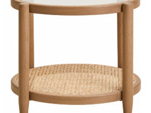 Cebu Natural Cane and Grey Wash Elm Wood Side Table