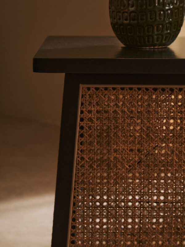 Cebu Natural Cane and Black Elm Wood Side Table