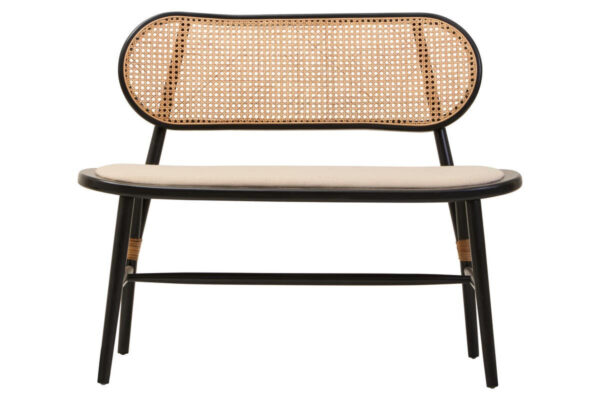 Cebu Natural Cane Bench with Black Elm Wood Frame