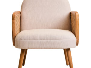 Cebu Ivory Fabric and Cane Chair with Elm Wood Legs