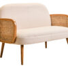 Cebu Ivory Fabric and Cane 2 Seat Sofa with Elm Wood Legs