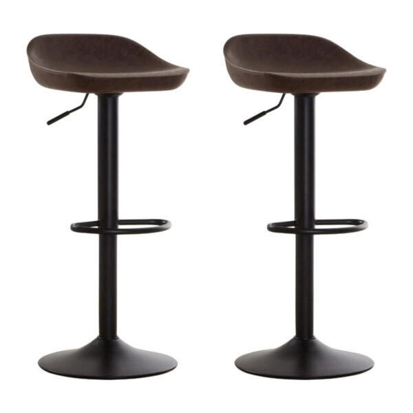 Dalston Brown Set Of Two Leather Effect Bar Stools